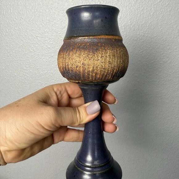 Stoneware Goblet Chalice Art Pottery Cobalt Blue Drip Glaze - Picture 7 of 7